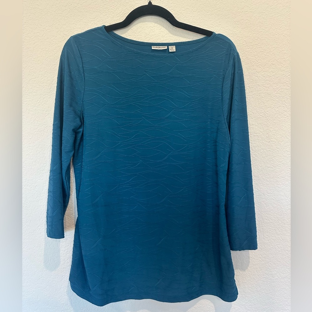 Croft & Barrow Blue Long Sleeve Top Size Medium Textured Business Casual Blouse